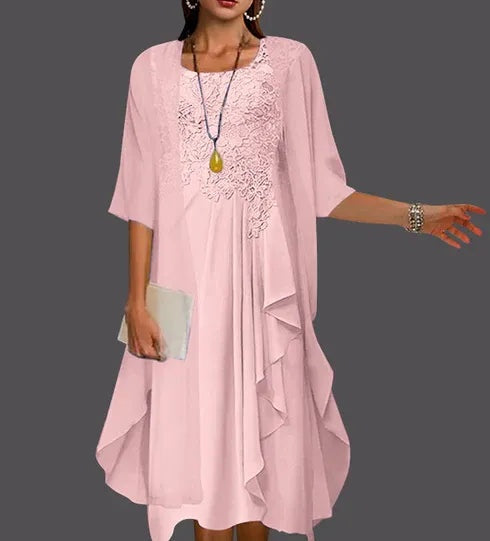 Two Piece A-Line Chiffon Lace Sleeveless Jacket Dresses with Pleats Appliques