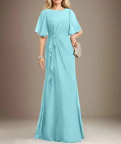 A-line Scoop Floor-Length Chiffon Mother of the Bride Dress With Cascading Ruffles Beading Sequins