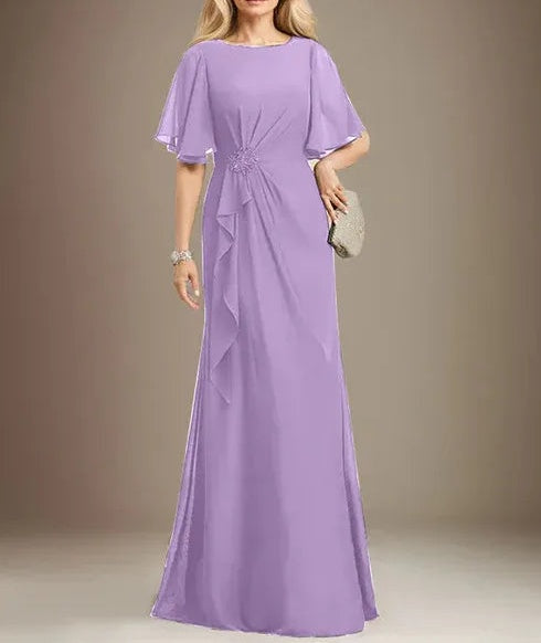 A-line Scoop Floor-Length Chiffon Mother of the Bride Dress With Cascading Ruffles Beading Sequins