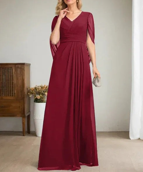 Dark Navy A-Line V-Neck Long Mother of Bride Dress