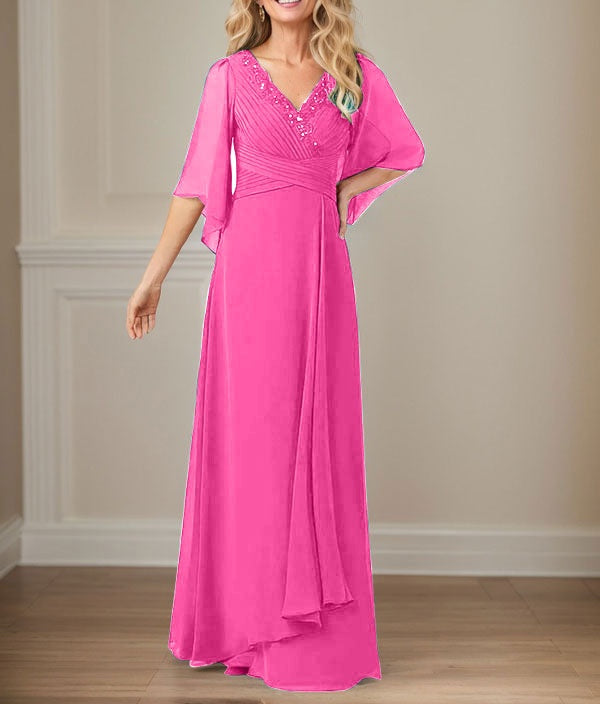 A-Line V-Neck Long Sequins Chiffon Mother Dress