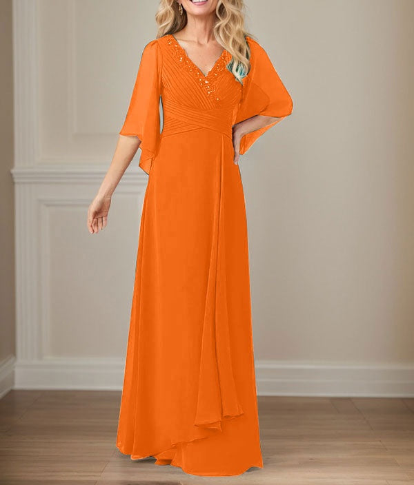A-Line V-Neck Long Sequins Chiffon Mother Dress