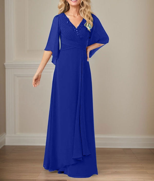 A-Line V-Neck Long Sequins Chiffon Mother Dress
