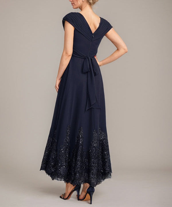 A-line V-Neck Ankle-Length Chiffon Mother of the Bride Dress With Applique Sequins