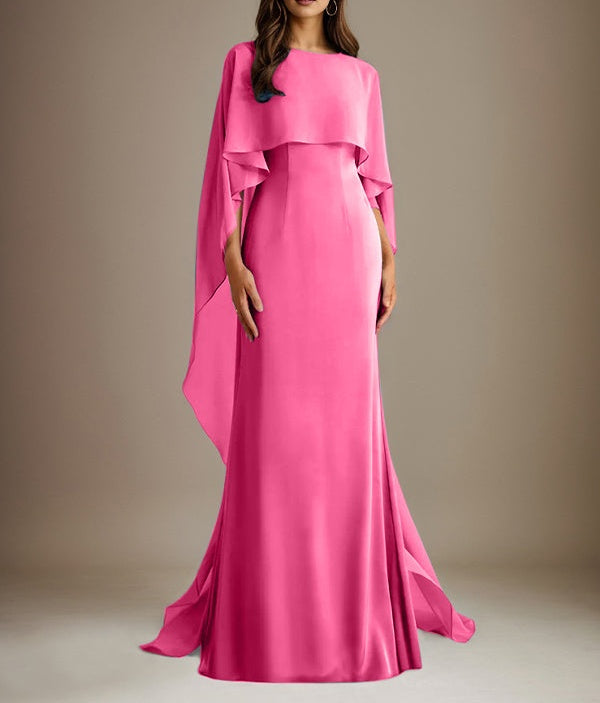 Sheath/Column Boatneck Floor-Length Chiffon Mother of the Bride Dress With Cascading Ruffles