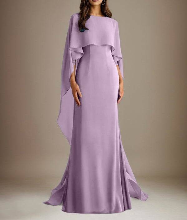 Sheath/Column Boatneck Floor-Length Chiffon Mother of the Bride Dress With Cascading Ruffles