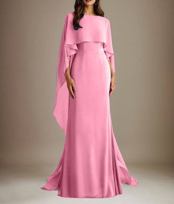 Sheath/Column Boatneck Floor-Length Chiffon Mother of the Bride Dress With Cascading Ruffles