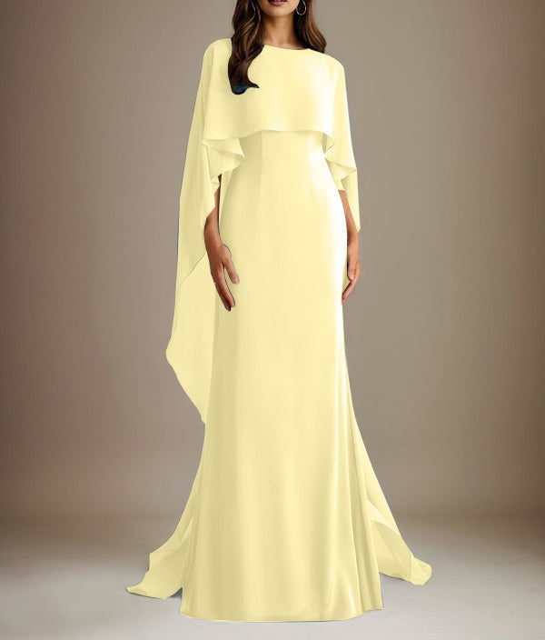 Sheath/Column Boatneck Floor-Length Chiffon Mother of the Bride Dress With Cascading Ruffles