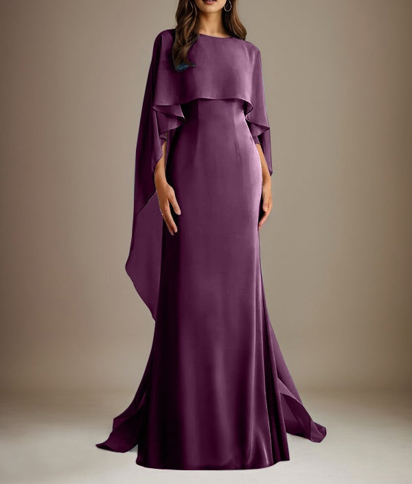 Sheath/Column Boatneck Floor-Length Chiffon Mother of the Bride Dress With Cascading Ruffles