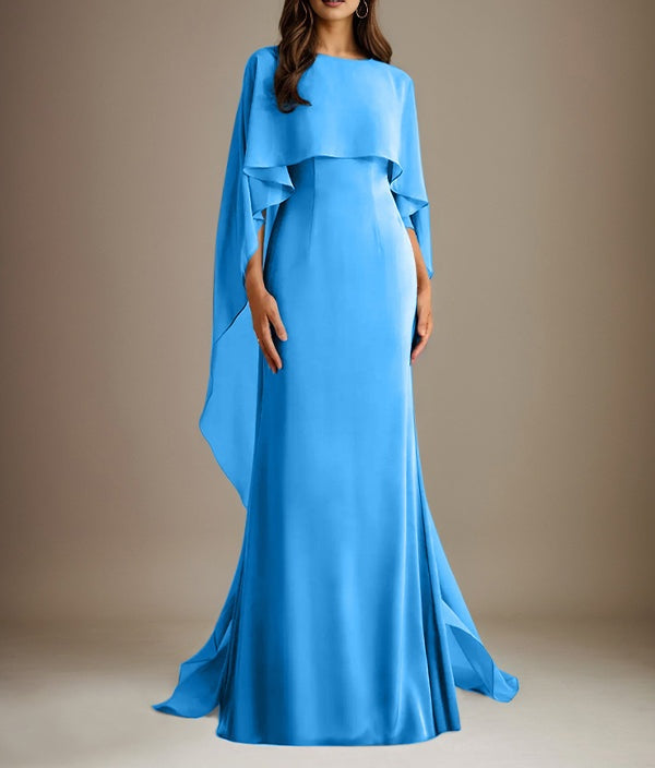 Sheath/Column Boatneck Floor-Length Chiffon Mother of the Bride Dress With Cascading Ruffles