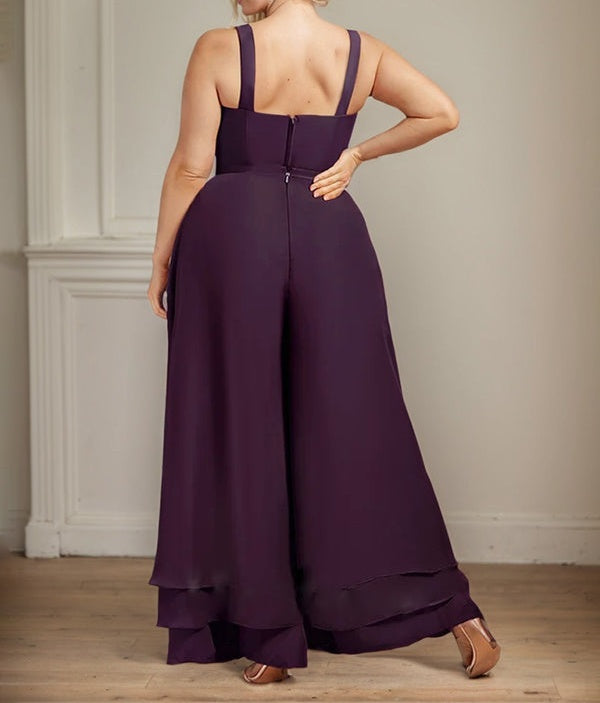 Separates Jumpsuit/Pantsuit Square Ankle-Length Lace Chiffon Mother of the Bride Dress With Sequins