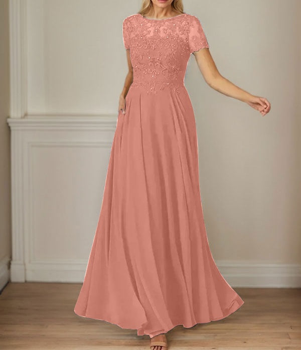 Dark Navy A-Line Boatneck Sequins Chiffon Dress