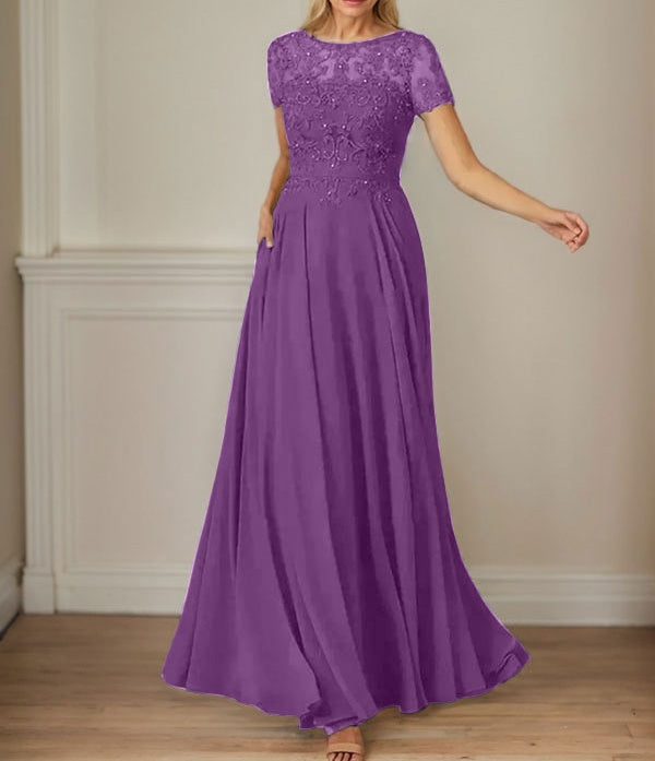 Dark Navy A-Line Boatneck Sequins Chiffon Dress