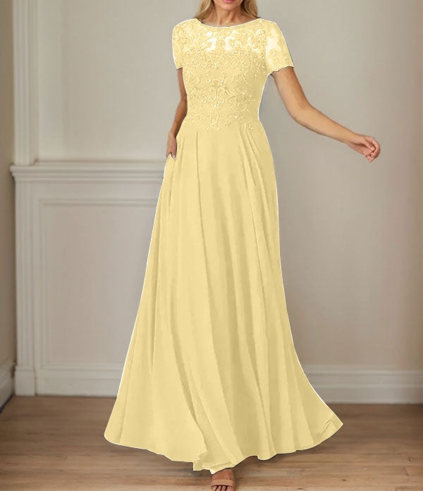 Dark Navy A-Line Boatneck Sequins Chiffon Dress