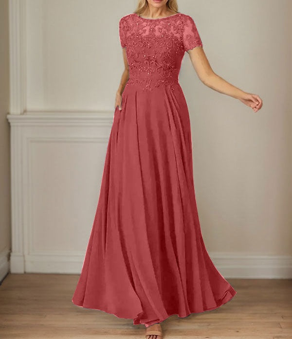 Dark Navy A-Line Boatneck Sequins Chiffon Dress