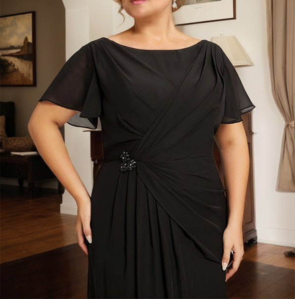 A-line Scoop Ankle-Length Chiffon Mother of the Bride Dress With Beading Pleated