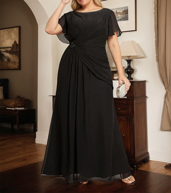 A-line Scoop Ankle-Length Chiffon Mother of the Bride Dress With Beading Pleated