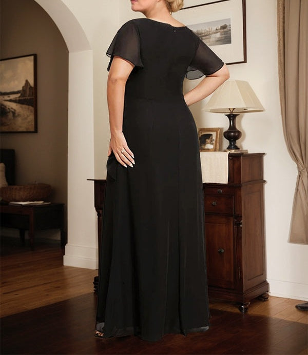A-line Scoop Ankle-Length Chiffon Mother of the Bride Dress With Beading Pleated