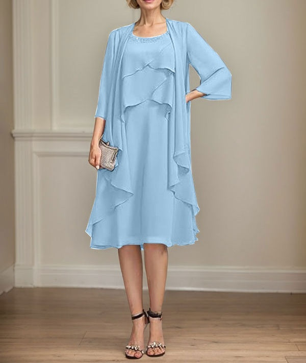 A-line Scoop Knee-Length Chiffon Mother of the Bride Dress With Beading