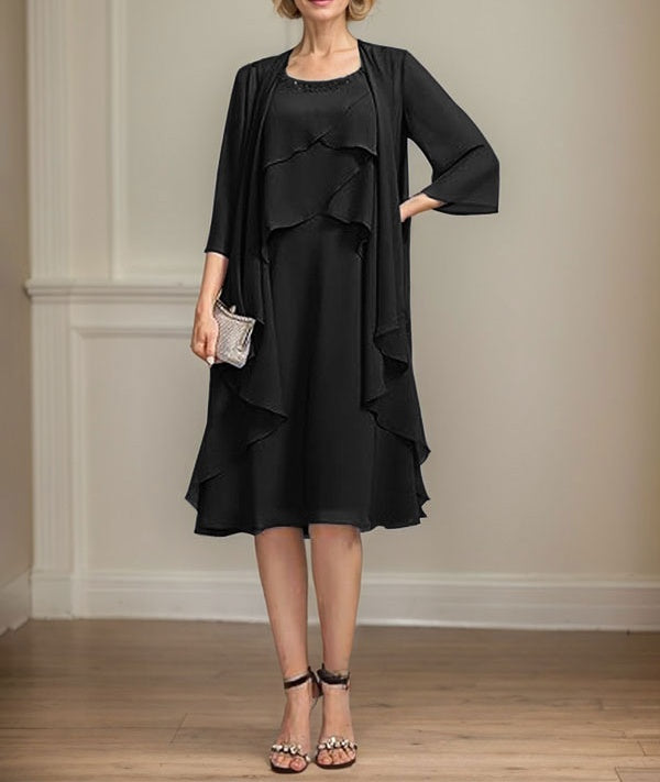 A-line Scoop Knee-Length Chiffon Mother of the Bride Dress With Beading
