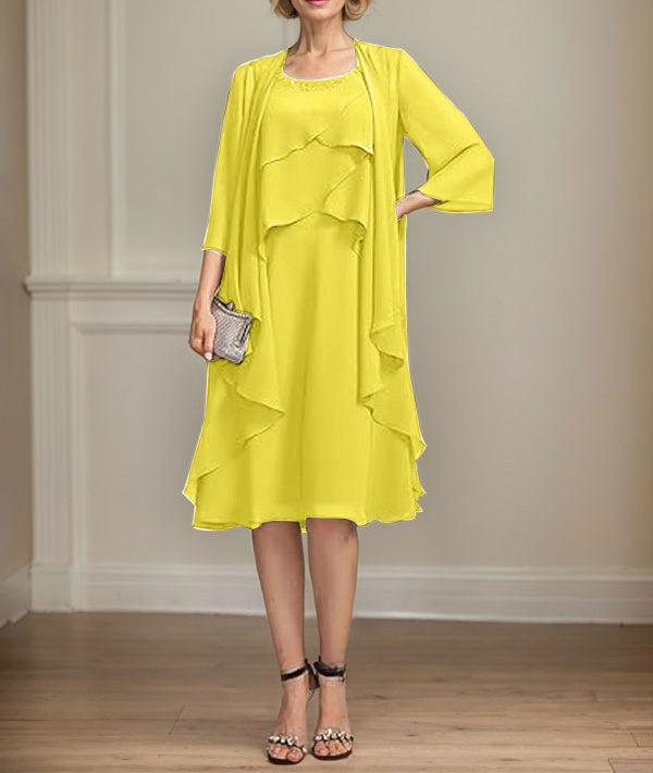 A-line Scoop Knee-Length Chiffon Mother of the Bride Dress With Beading