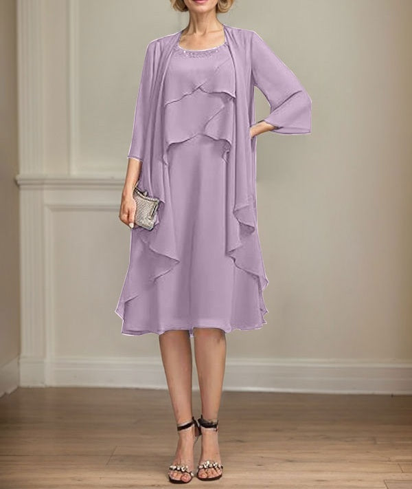 A-line Scoop Knee-Length Chiffon Mother of the Bride Dress With Beading