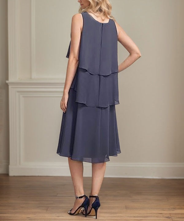 A-line Scoop Knee-Length Chiffon Mother of the Bride Dress With Beading