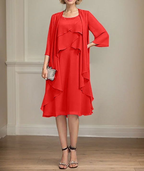 A-line Scoop Knee-Length Chiffon Mother of the Bride Dress With Beading