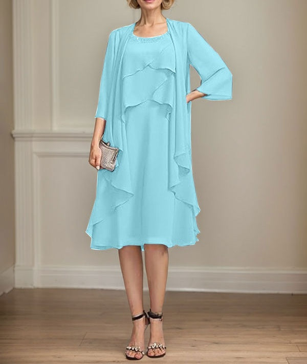 A-line Scoop Knee-Length Chiffon Mother of the Bride Dress With Beading