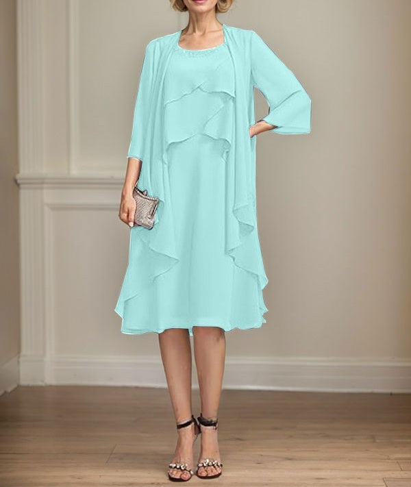 A-line Scoop Knee-Length Chiffon Mother of the Bride Dress With Beading