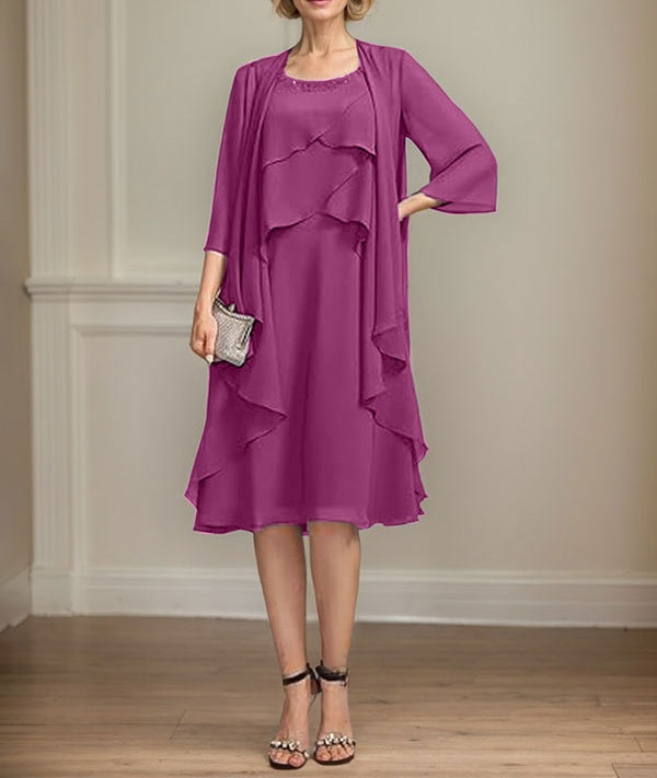 A-line Scoop Knee-Length Chiffon Mother of the Bride Dress With Beading