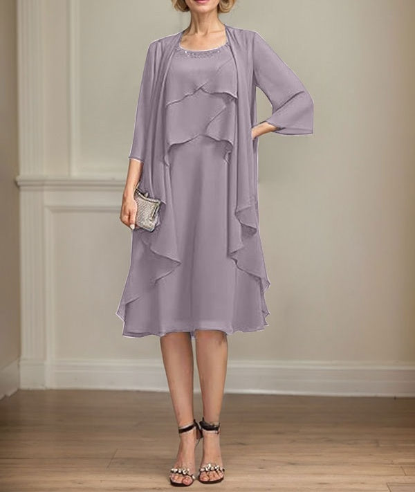 A-line Scoop Knee-Length Chiffon Mother of the Bride Dress With Beading