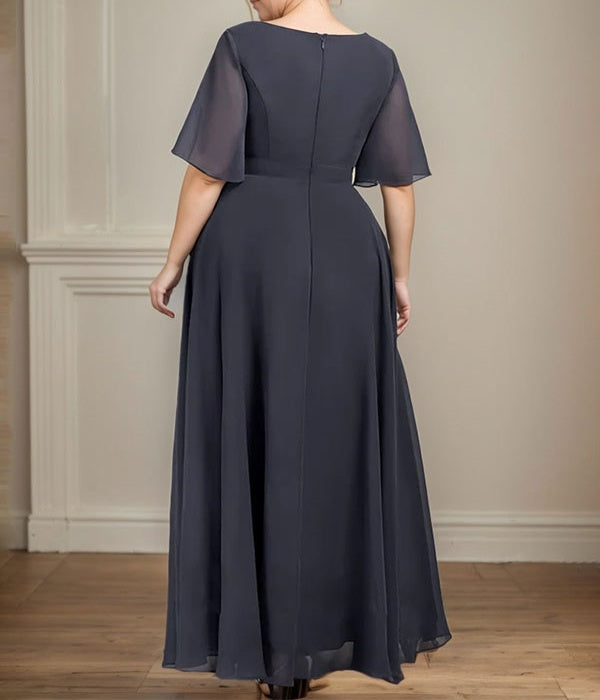 A-line V-Neck Ankle-Length Chiffon Mother of the Bride Dress With Pleated Beading Sequins