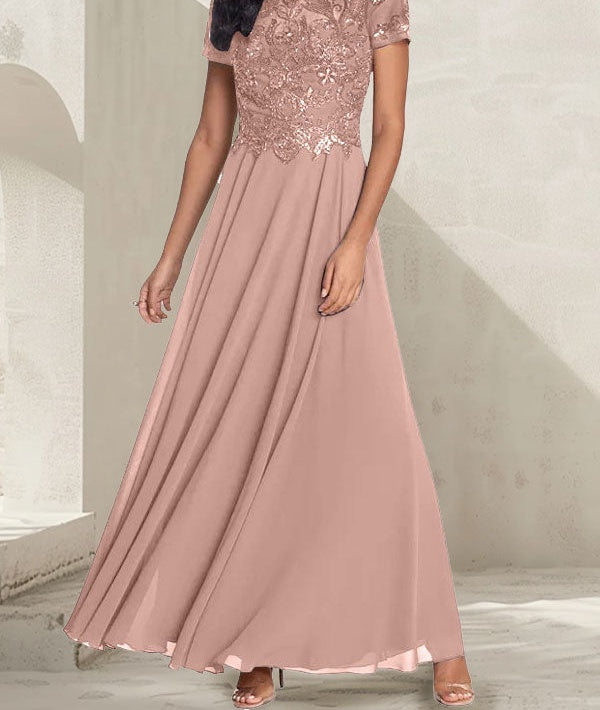 Charcoal Grey A-Line Scoop Long Mother of the Bride Dress With Beadings