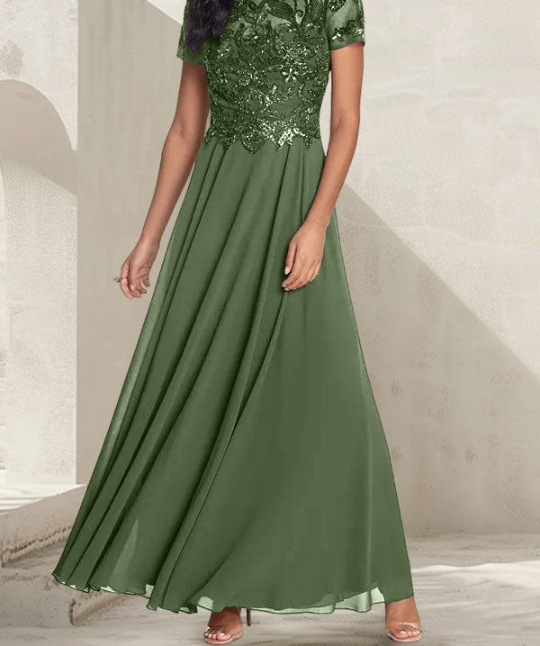 Charcoal Grey A-Line Scoop Long Mother of the Bride Dress With Beadings