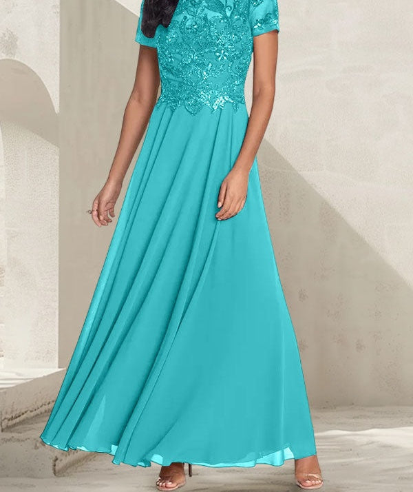 Charcoal Grey A-Line Scoop Long Mother of the Bride Dress With Beadings