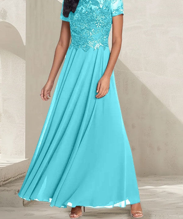 Charcoal Grey A-Line Scoop Long Mother of the Bride Dress With Beadings
