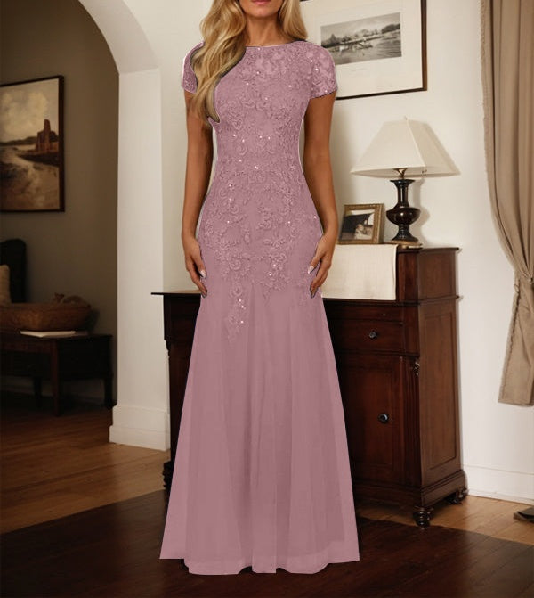 Dark Navy Mermaid Scoop Sequins Tulle Dress