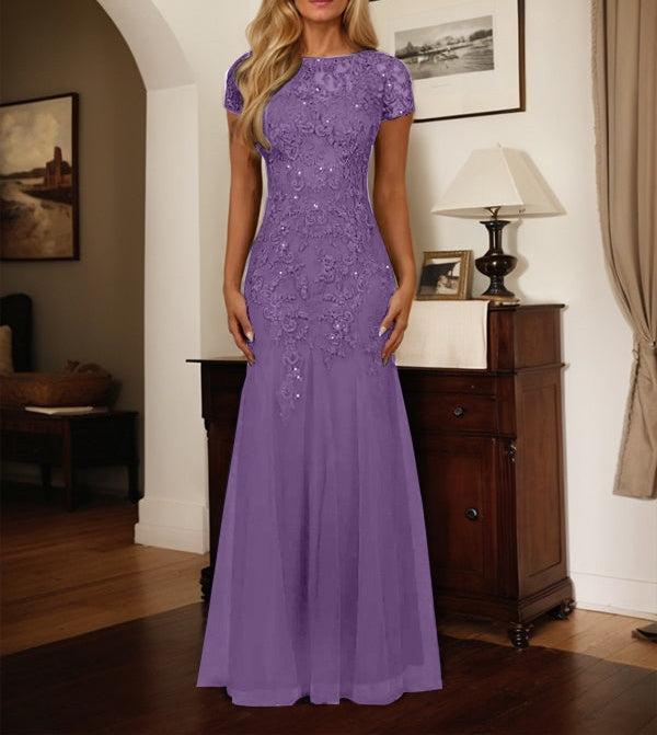 Dark Navy Mermaid Scoop Sequins Tulle Dress