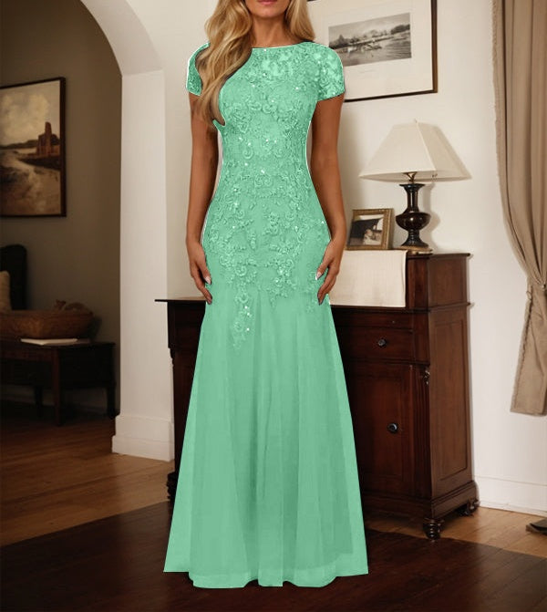 Dark Navy Mermaid Scoop Sequins Tulle Dress