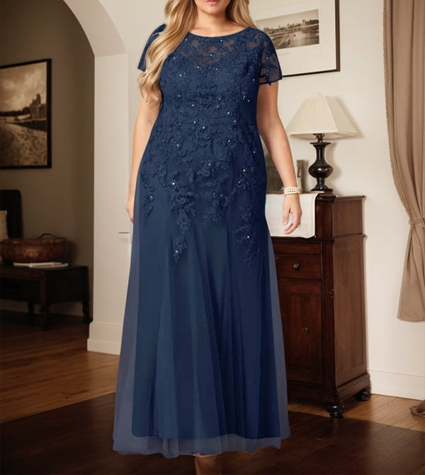 Dark Navy Mermaid Scoop Sequins Tulle Dress