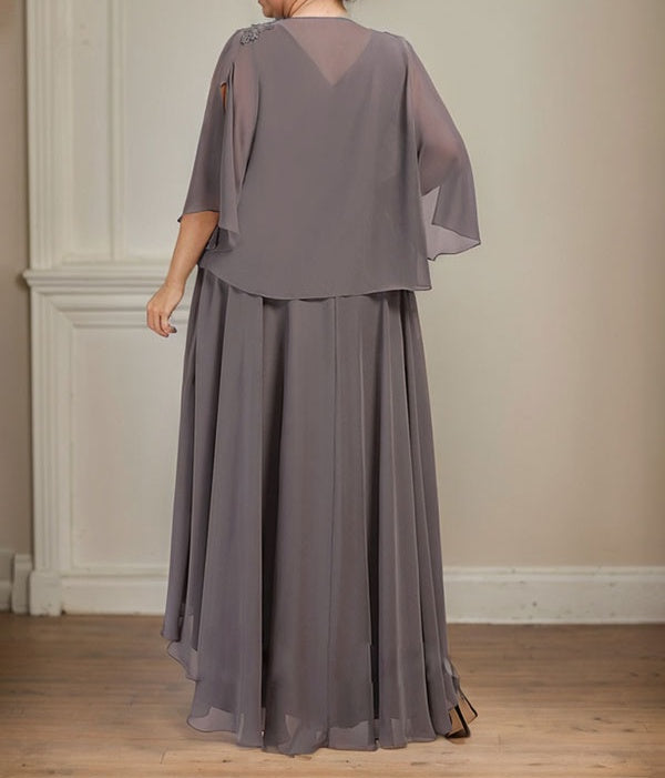 A-line V-Neck Asymmetrical Chiffon Mother of the Bride Dress With Beading Sequins