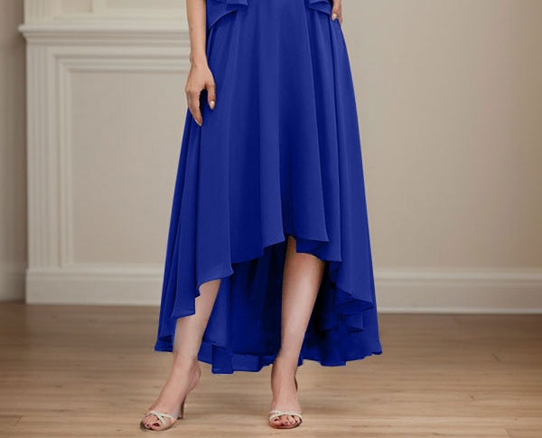 A-line V-Neck Asymmetrical Chiffon Mother of the Bride Dress With Beading Sequins