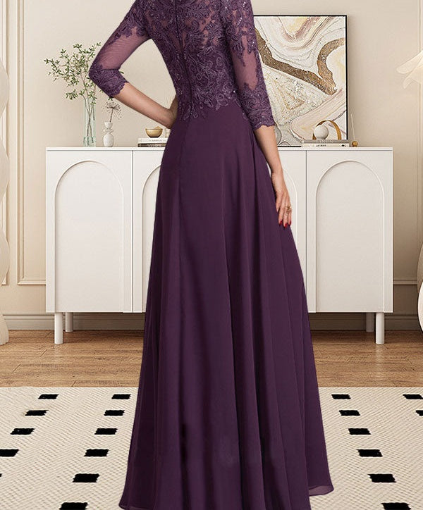 A-line Scoop Floor-Length Lace Chiffon Mother of the Bride Dress With Sequins