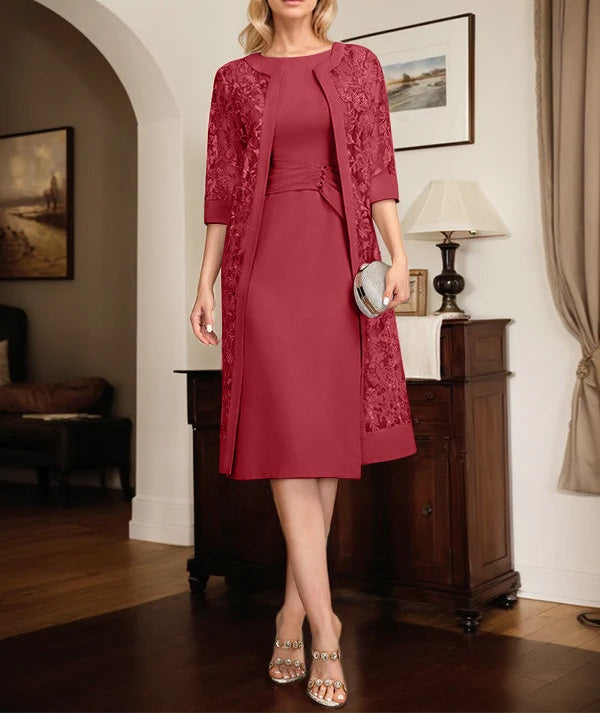 Sheath/Column Scoop Knee-Length Chiffon Mother of the Bride Dress With Pleated Sequins