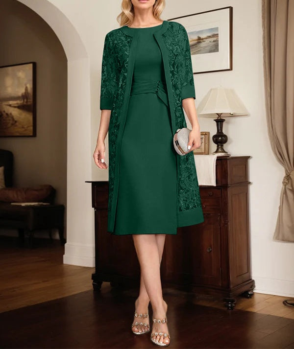 Sheath/Column Scoop Knee-Length Chiffon Mother of the Bride Dress With Pleated Sequins