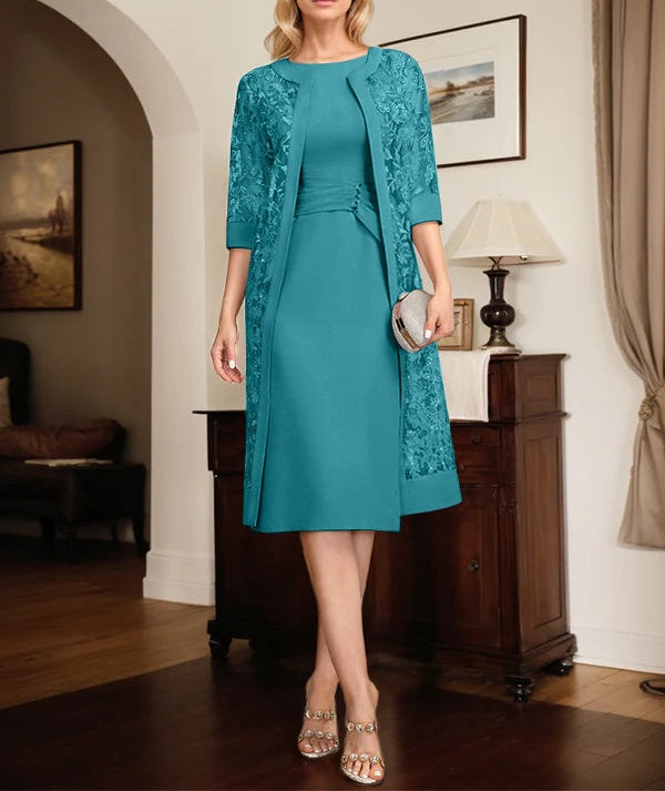Sheath/Column Scoop Knee-Length Chiffon Mother of the Bride Dress With Pleated Sequins