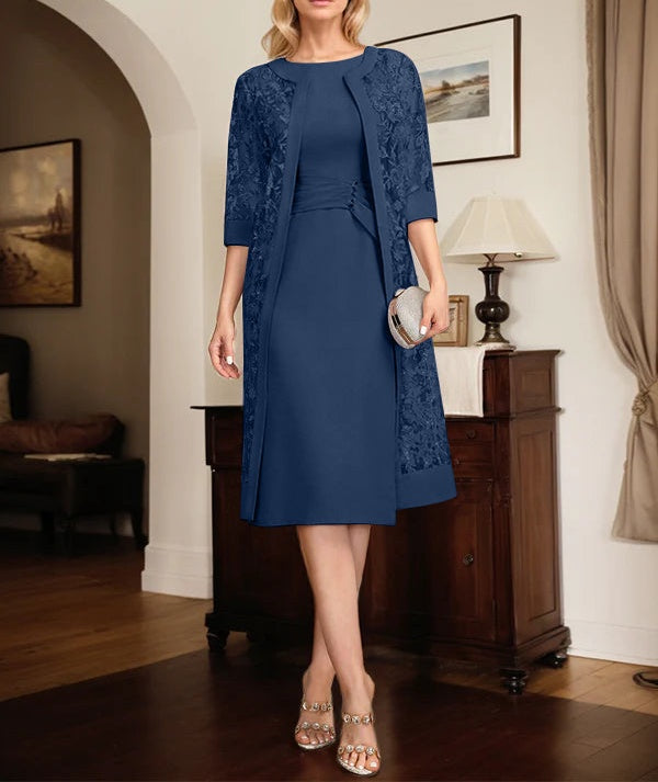 Sheath/Column Scoop Knee-Length Chiffon Mother of the Bride Dress With Pleated Sequins