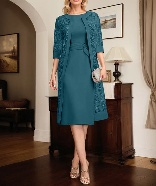 Sheath/Column Scoop Knee-Length Chiffon Mother of the Bride Dress With Pleated Sequins