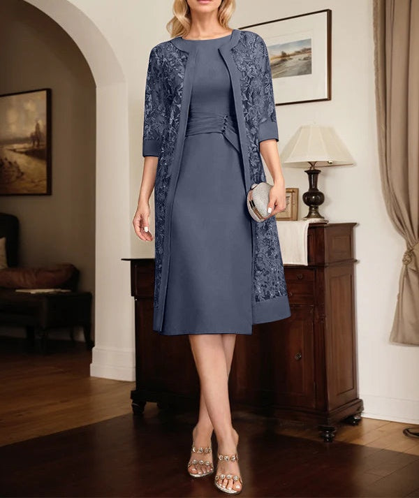 Sheath/Column Scoop Knee-Length Chiffon Mother of the Bride Dress With Pleated Sequins
